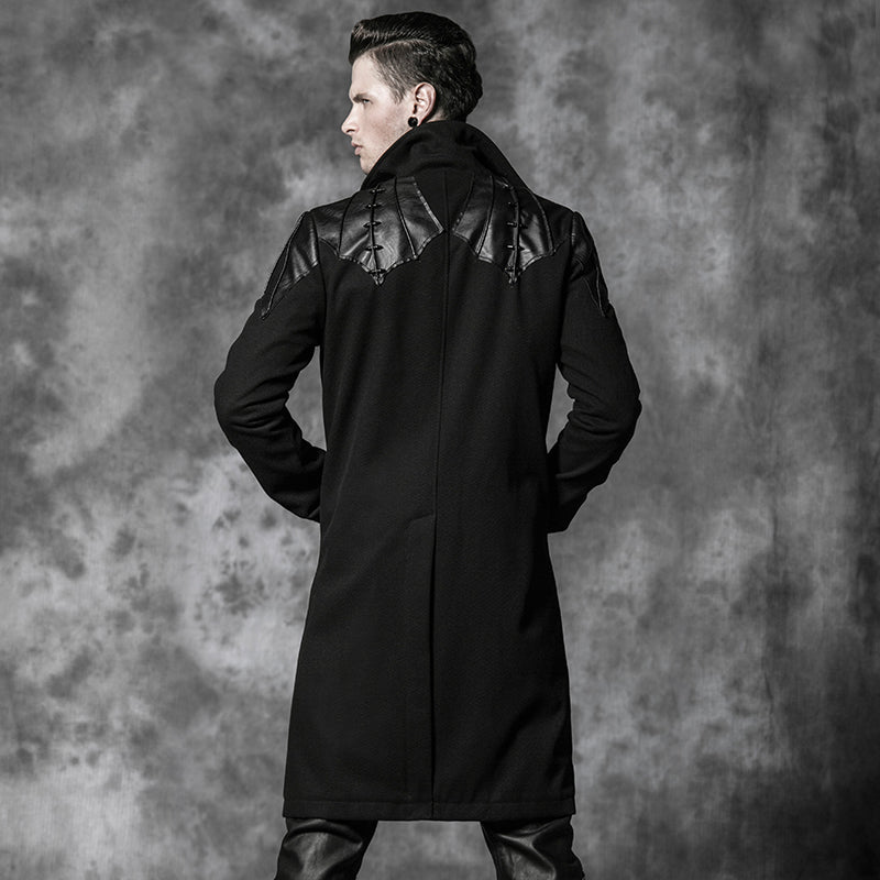 Y-473 Straight Woolen Zip Up Long Punk Coat For Men With Collar