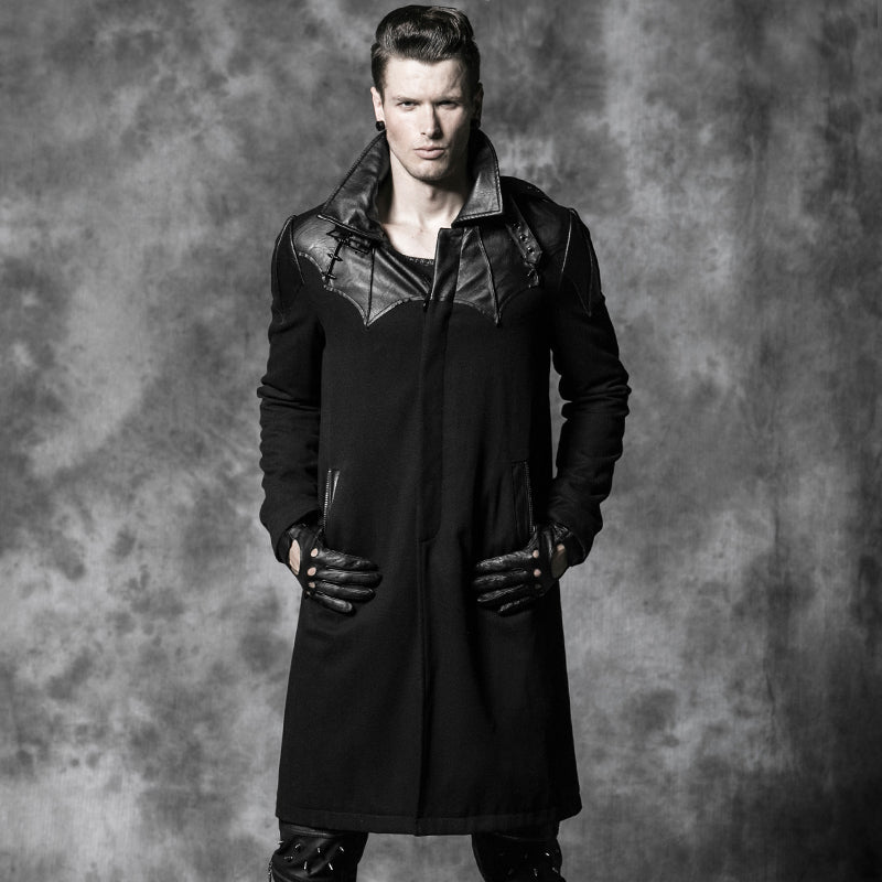 Y-473 Straight Woolen Zip Up Long Punk Coat For Men With Collar