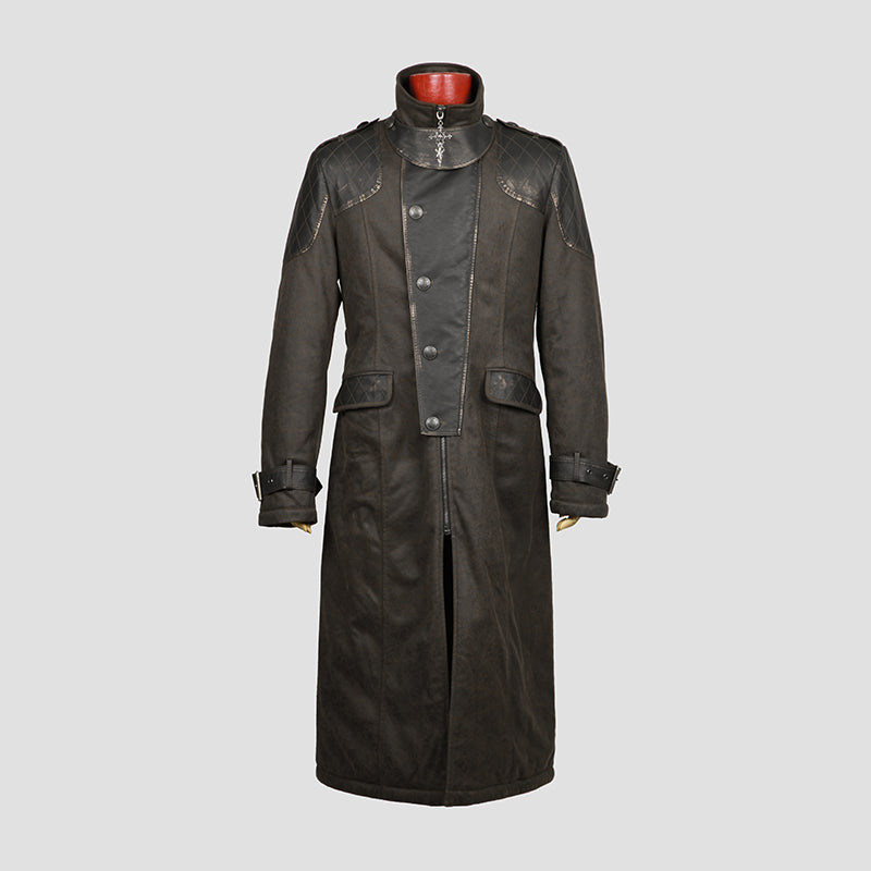 Y-480 Military Bronze Long Sleeve Punk Trench Coat With Metal Buttons