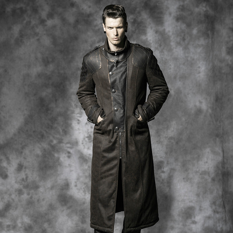 Y-480 Military Bronze Long Sleeve Punk Trench Coat With Metal Buttons