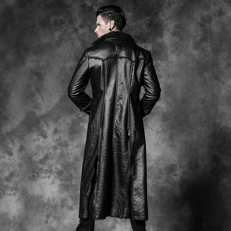 Y-485 Military Winter Long Leather Punk Coat With Collar