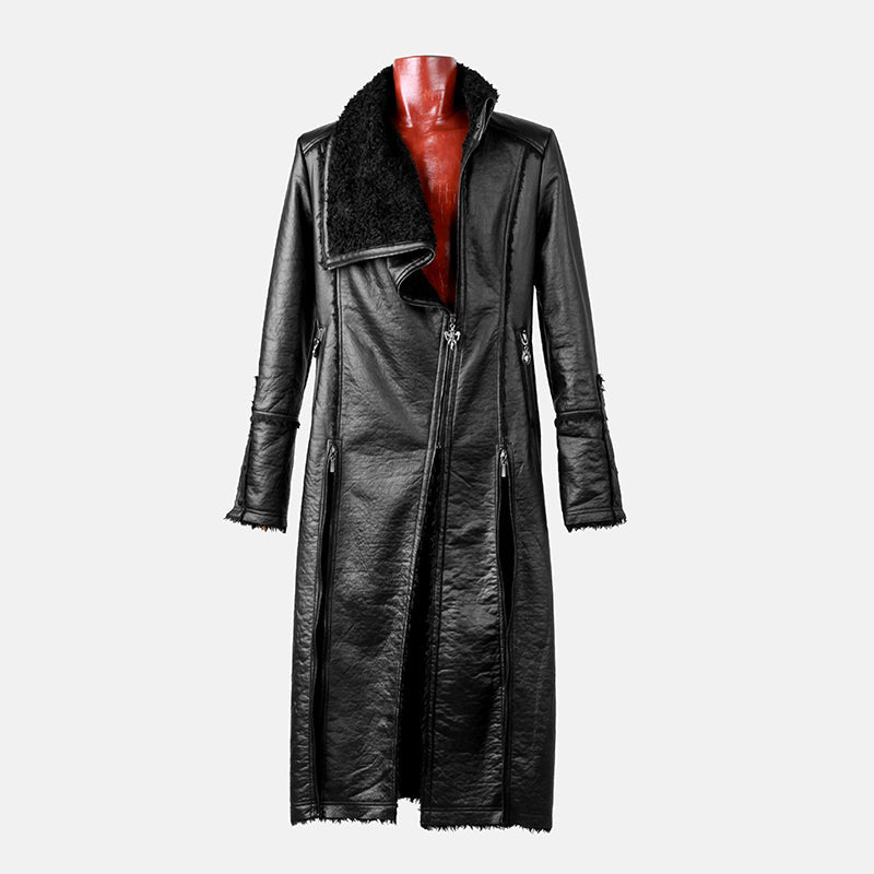 Y-485 Military Winter Long Leather Punk Coat With Collar