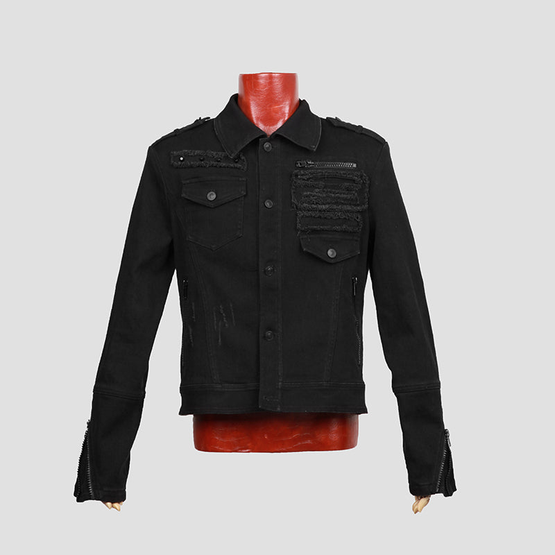 Y-488 black Gentleman Jean Punk Coat With Zip On Sleeves