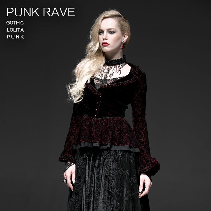 Y-497 Two-tone Plain Flocking Mesh Long-sleeve Gothic Jacket