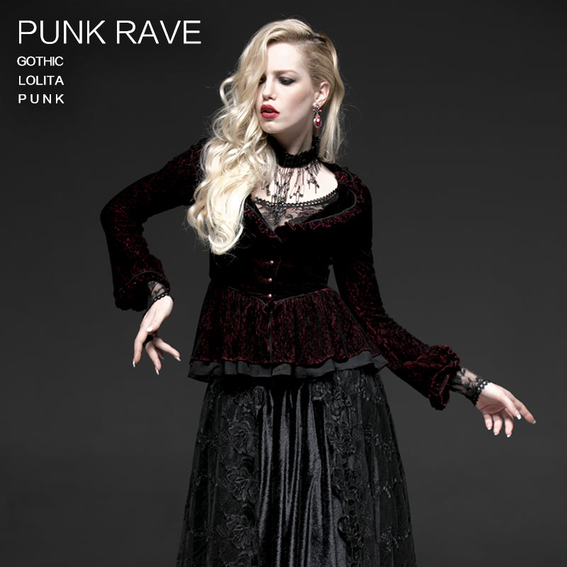 Y-497 Two-tone Plain Flocking Mesh Long-sleeve Gothic Jacket