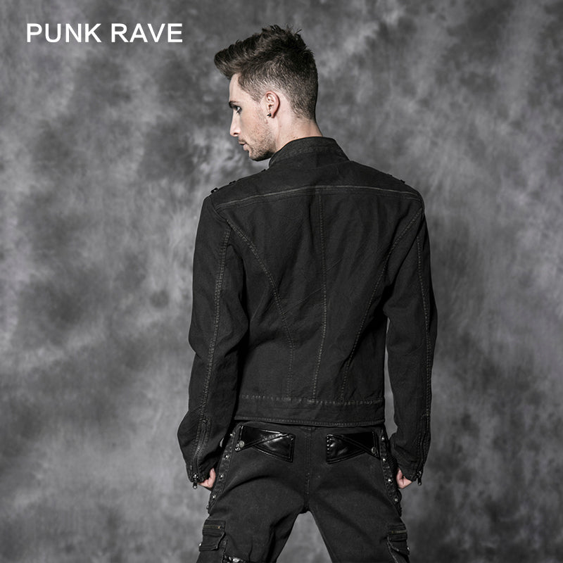 Y-500 Zip On Sleeves black Punk Jacket With Skeleton On Shoulders For Men