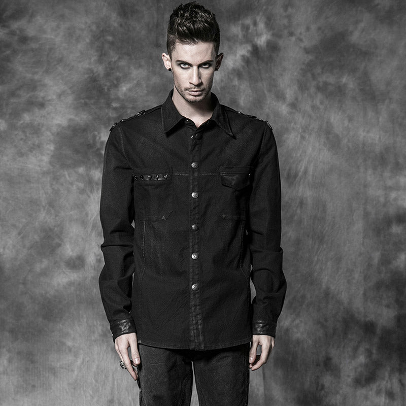 Y-502 Casual Long Sleeve Punk Shirts With V-collar For Men