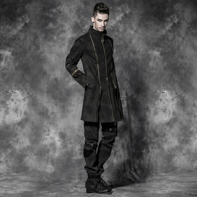 Y-506 Oversize Long Sleeve Punk Coat With Three Zip Front For Men