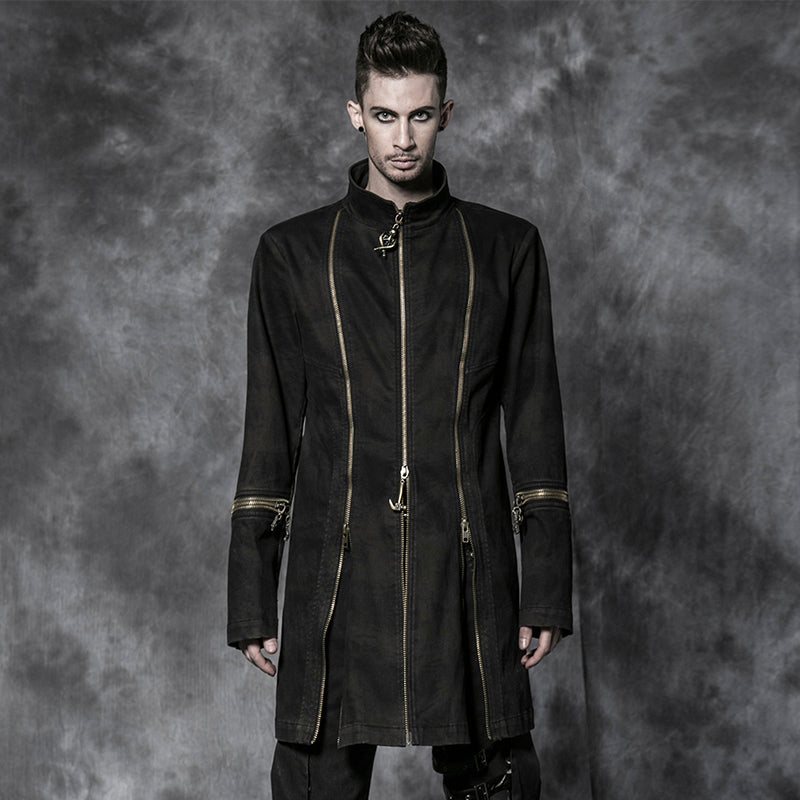 Y-506 Oversize Long Sleeve Punk Coat With Three Zip Front For Men