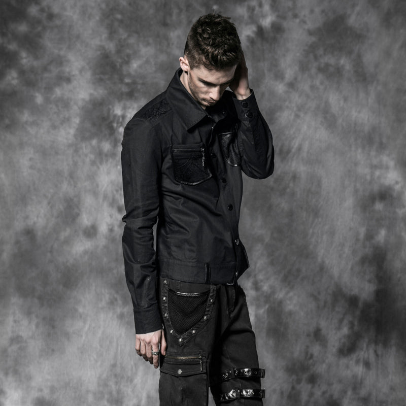 Y-509 black Lace On Shoulders Formal Long Sleeve Punk Shirts For Men