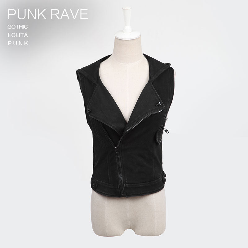 Y-516 black Sleeveless Short Cotton Punk Vest With Hoodies