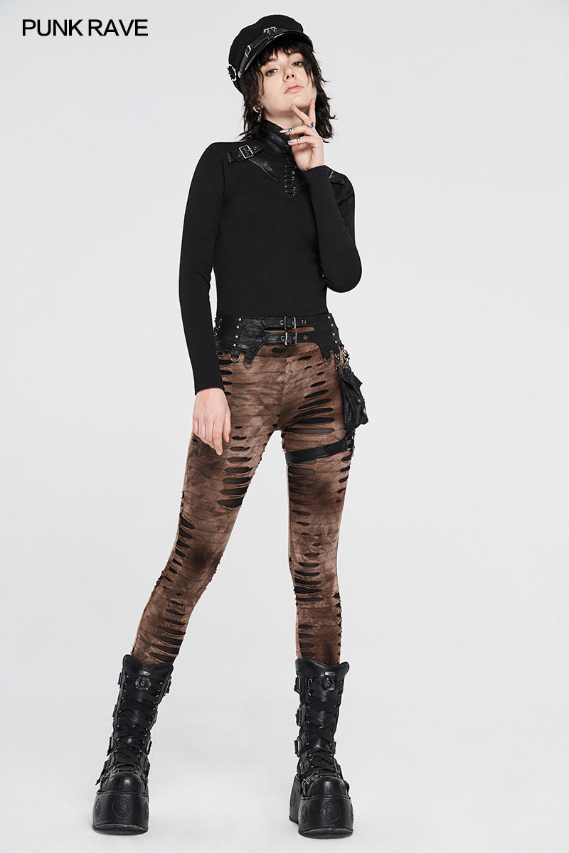 WK-421DQF Steampunk detachable waistbag leggings