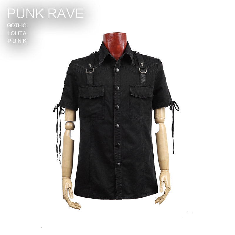 Y-530 Top Sale Rope-tying Short Sleeve Denim Punk Shirts