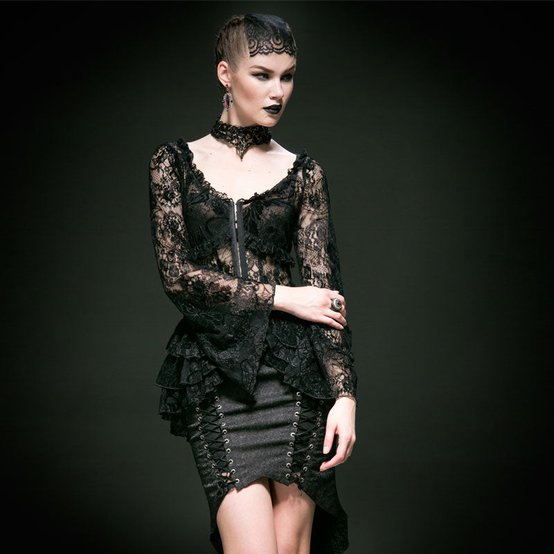 Y-535 Vintage Bell Long Lace Sleeve Gothic Shirt With Deep Neck