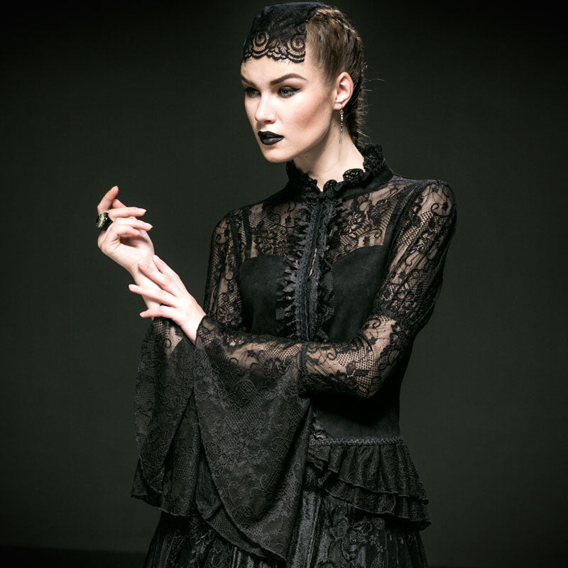 Y-536 Translucent Romantic Lace Long Speaker Sleeve Gothic Shirt