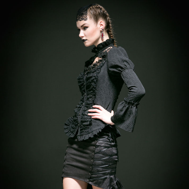 Y-538 black Lace Long Bell Sleeves Gothic Dress