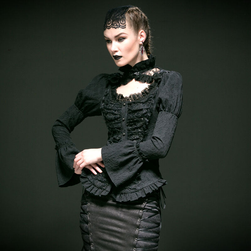 Y-538 black Lace Long Bell Sleeves Gothic Dress