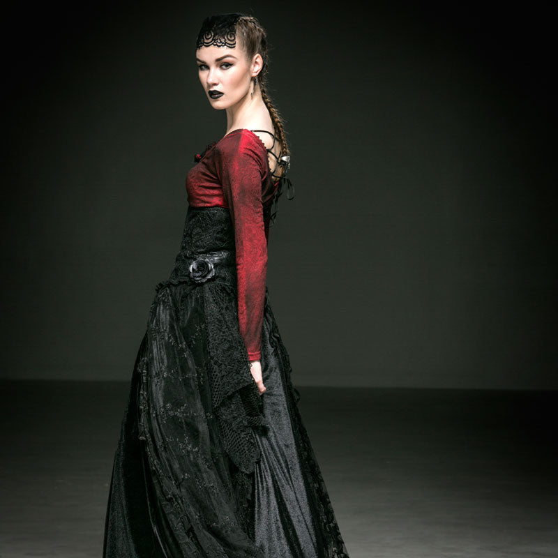 Y-542 Red And black Long Sleeve Large Collar Gothic Dresses