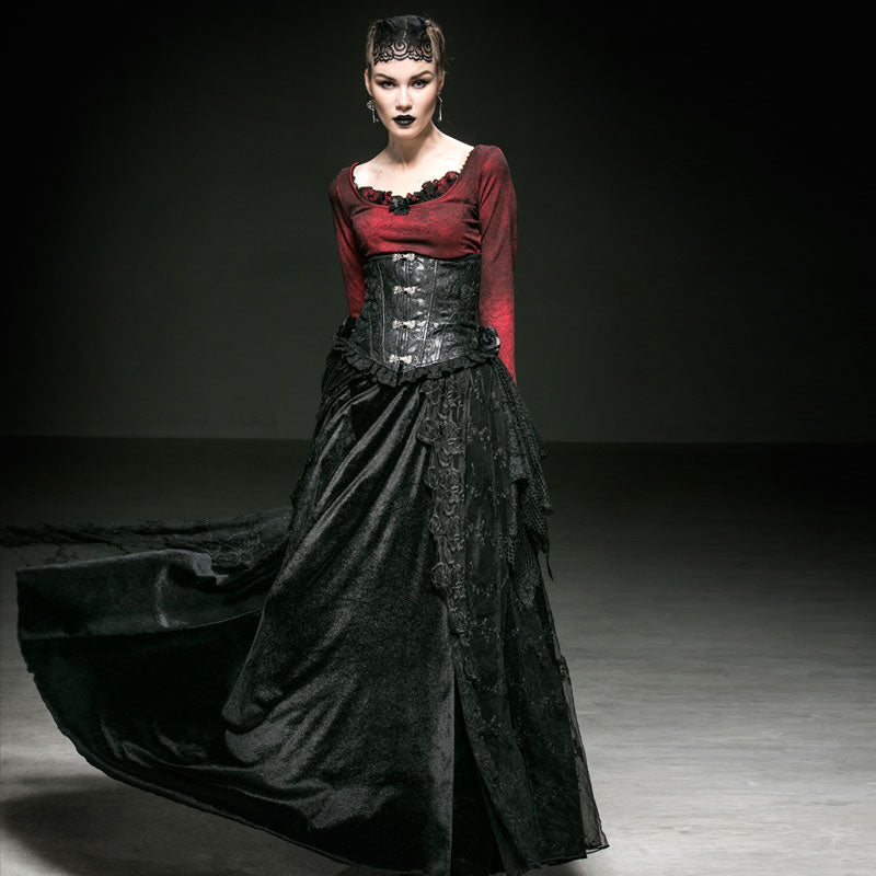 Y-542 Red And black Long Sleeve Large Collar Gothic Dresses