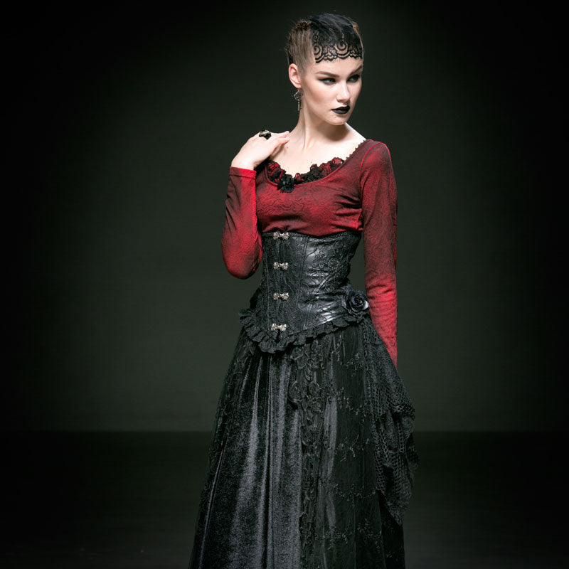 Y-542 Red And black Long Sleeve Large Collar Gothic Dresses