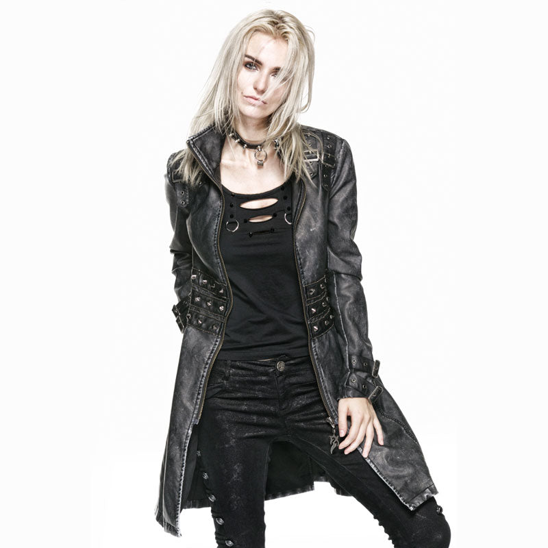 Y-551 black Long Sleeve Rivets Studded Punk Jacket With High Collar