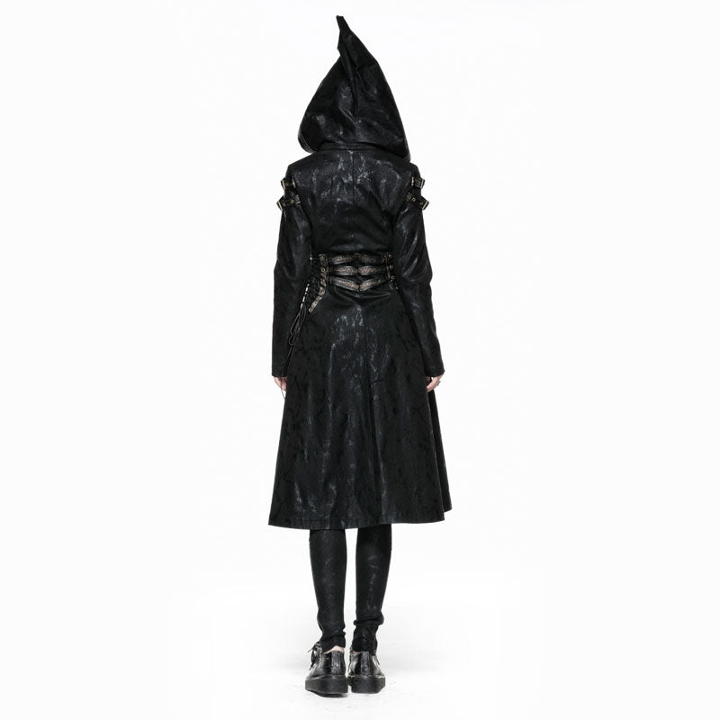 Y-552 black Long Leather Punk Coat With Hooded