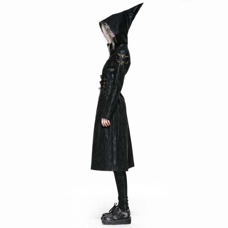 Y-552 black Long Leather Punk Coat With Hooded