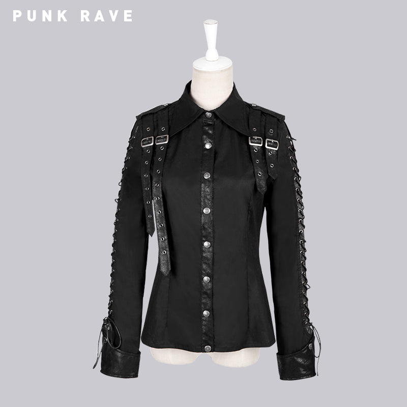 Y-559 Hollowed-out Unique Cotton Spandex Punk Shirts