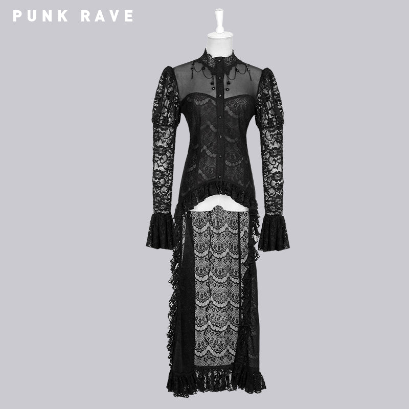 Y-561 Semitransparent Lace Trailing Long Sleeve Gothic Shirt