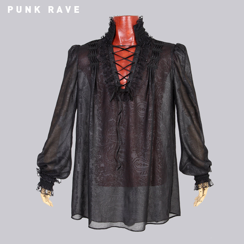 Y-568 Embossing Chiffon Gothic Shirt With Ruffled Long Sleeves