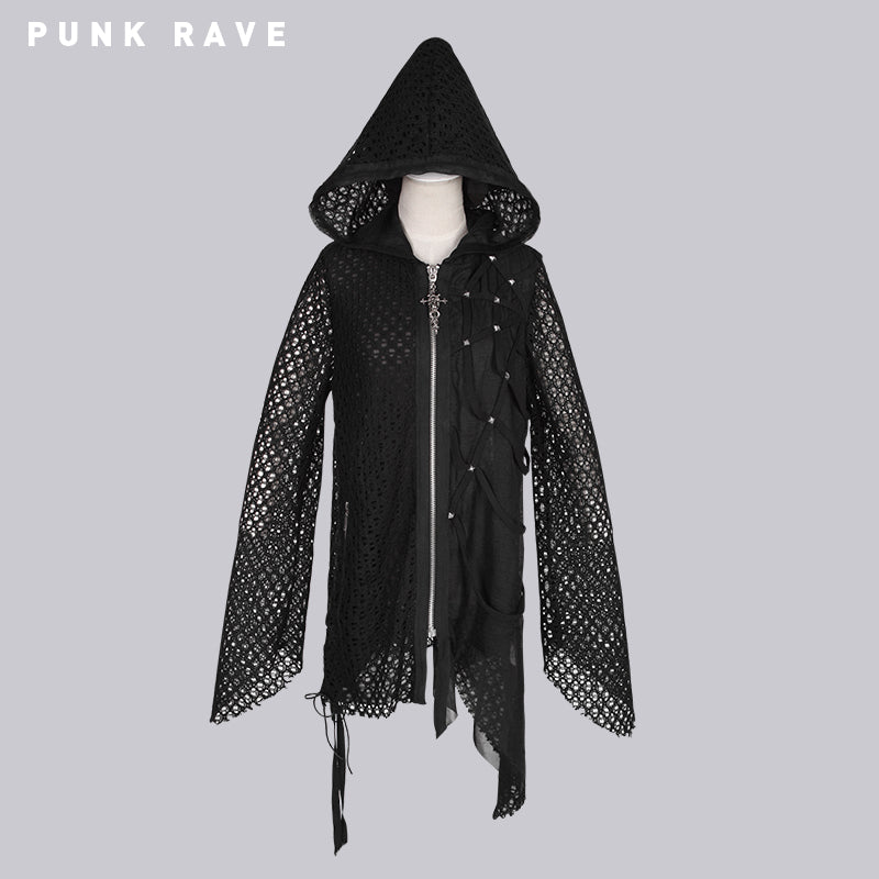 Y-570 black Pretty Knitwear Zipped Punk Coat With Hood