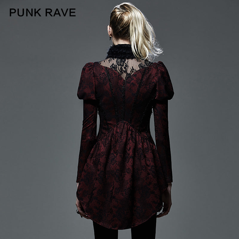 Y-585 Fashion Red Lace Skinny Gothic Trench Coats