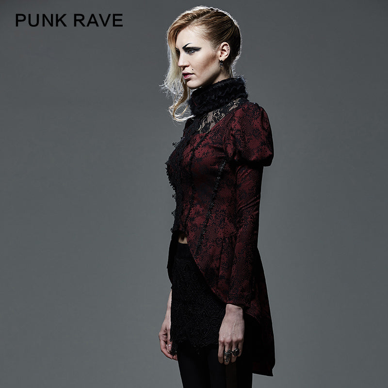 Y-585 Fashion Red Lace Skinny Gothic Trench Coats