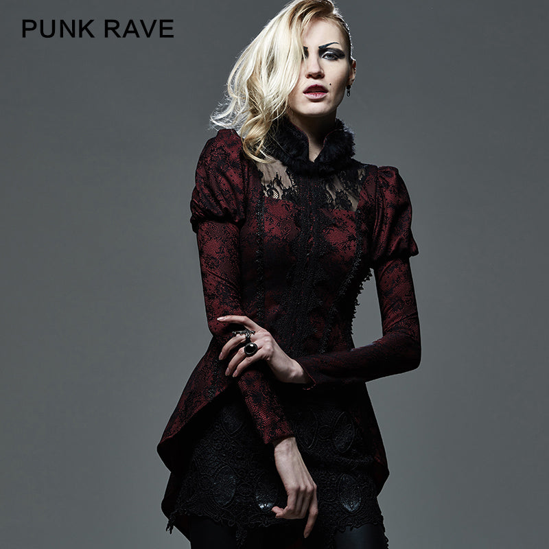 Y-585 Fashion Red Lace Skinny Gothic Trench Coats