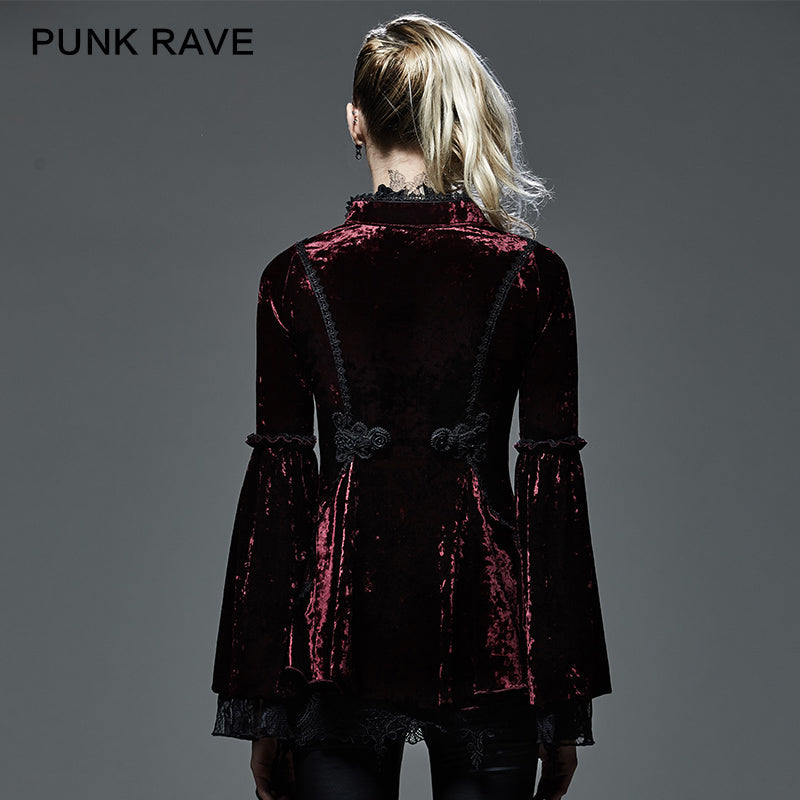 Y-588 Lace Thin Long Sleeve Gothic Shirt With Velvet