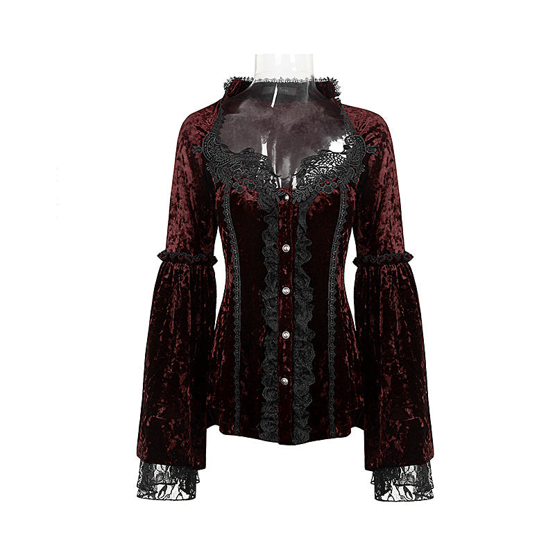 Y-588 Lace Thin Long Sleeve Gothic Shirt With Velvet