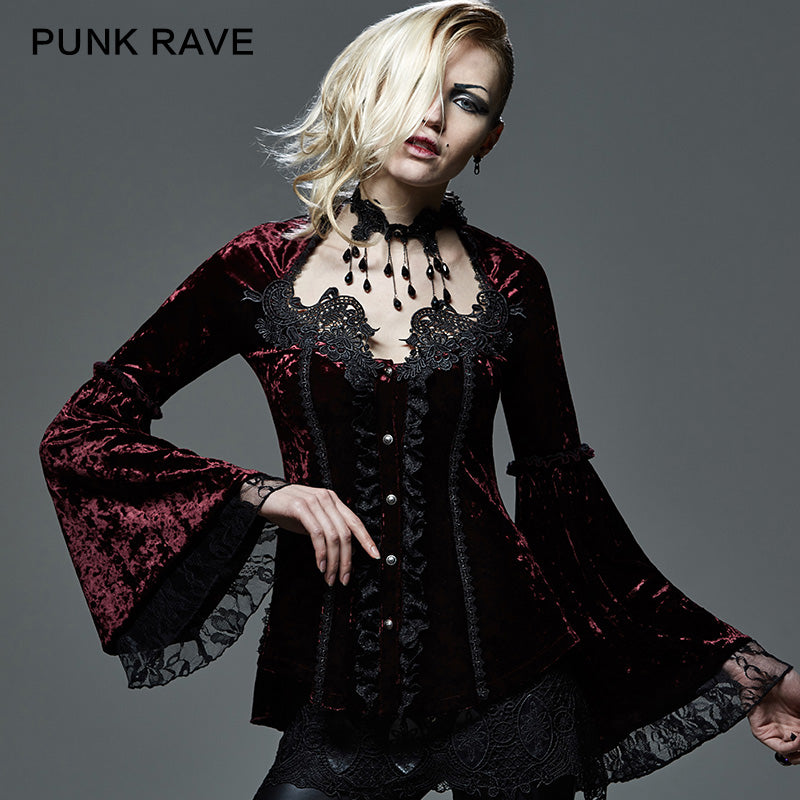 Y-588 Lace Thin Long Sleeve Gothic Shirt With Velvet