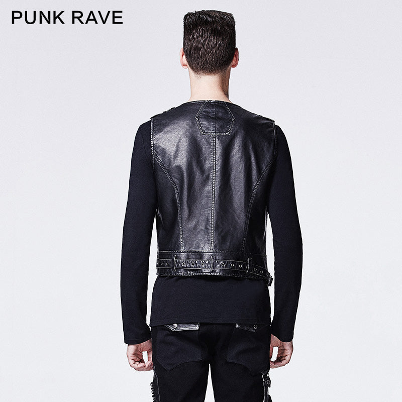 Y-598 black Skinny Leather Punk Vest With V-collar