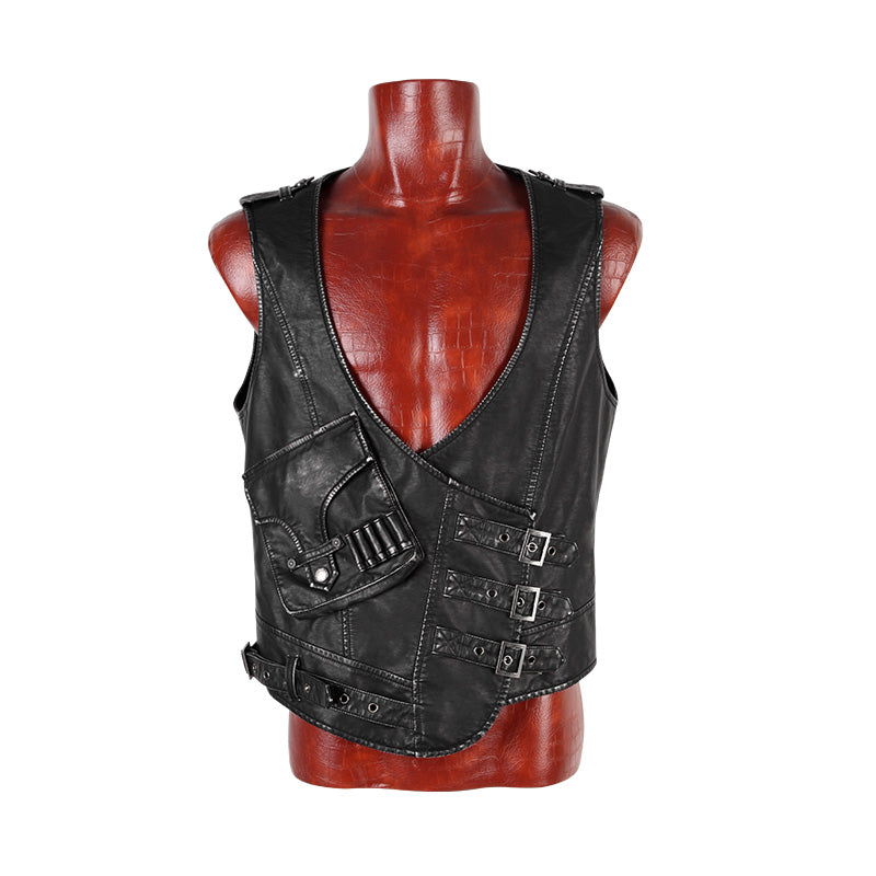 Y-598 black Skinny Leather Punk Vest With V-collar