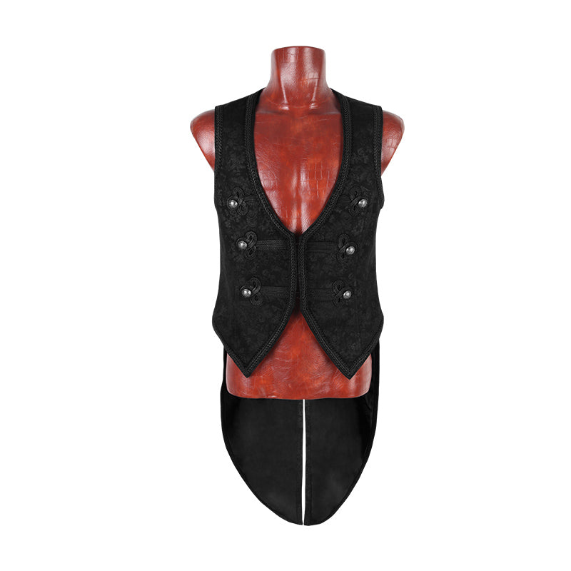 Y-600 black Embossed Pattern Gothic Vest With Swallow Tail