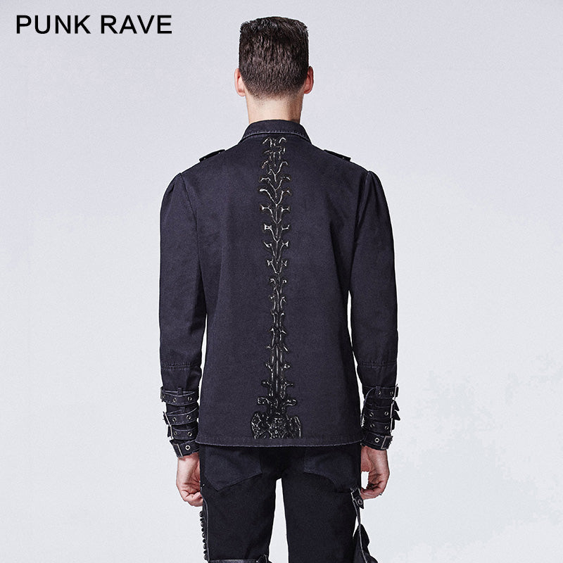 Y-607 black Thick Punk Shirts With 100% Cotton Long Sleeve