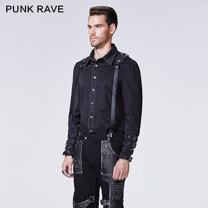 Y-607 black Thick Punk Shirts With 100% Cotton Long Sleeve