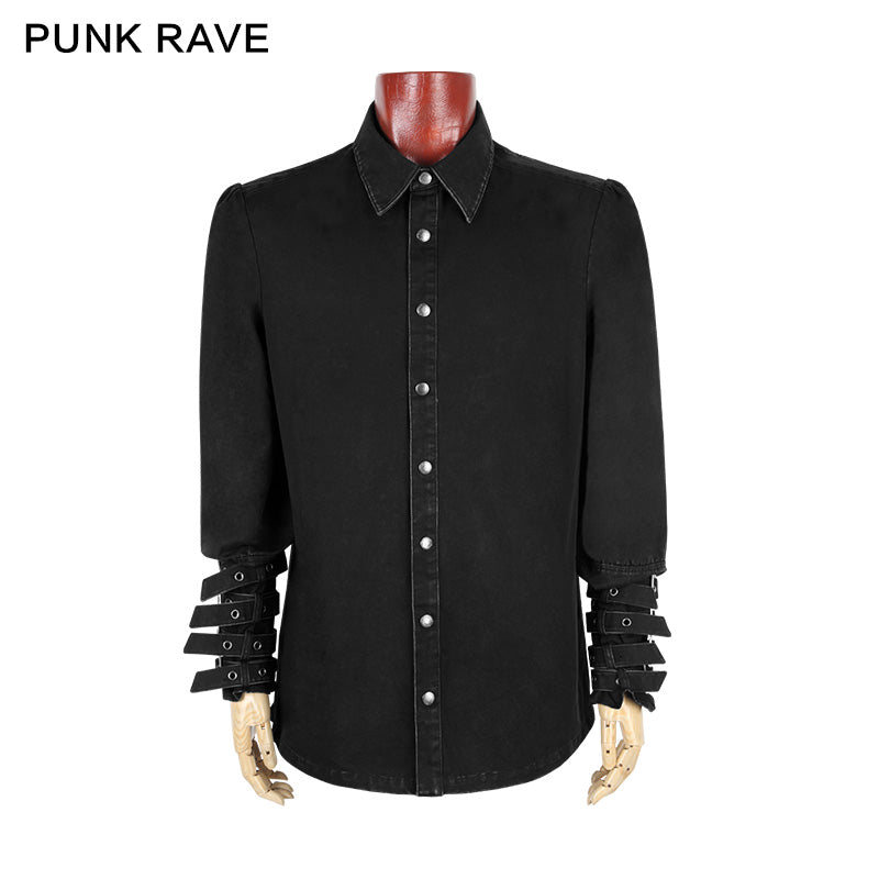 Y-607 black Thick Punk Shirts With 100% Cotton Long Sleeve