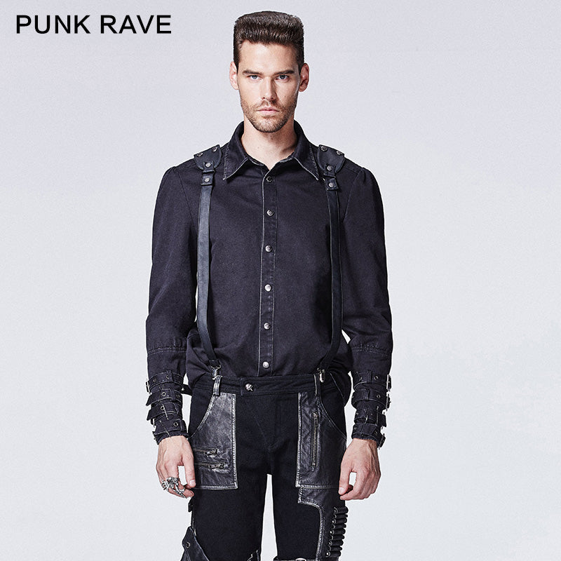 Y-607 black Thick Punk Shirts With 100% Cotton Long Sleeve