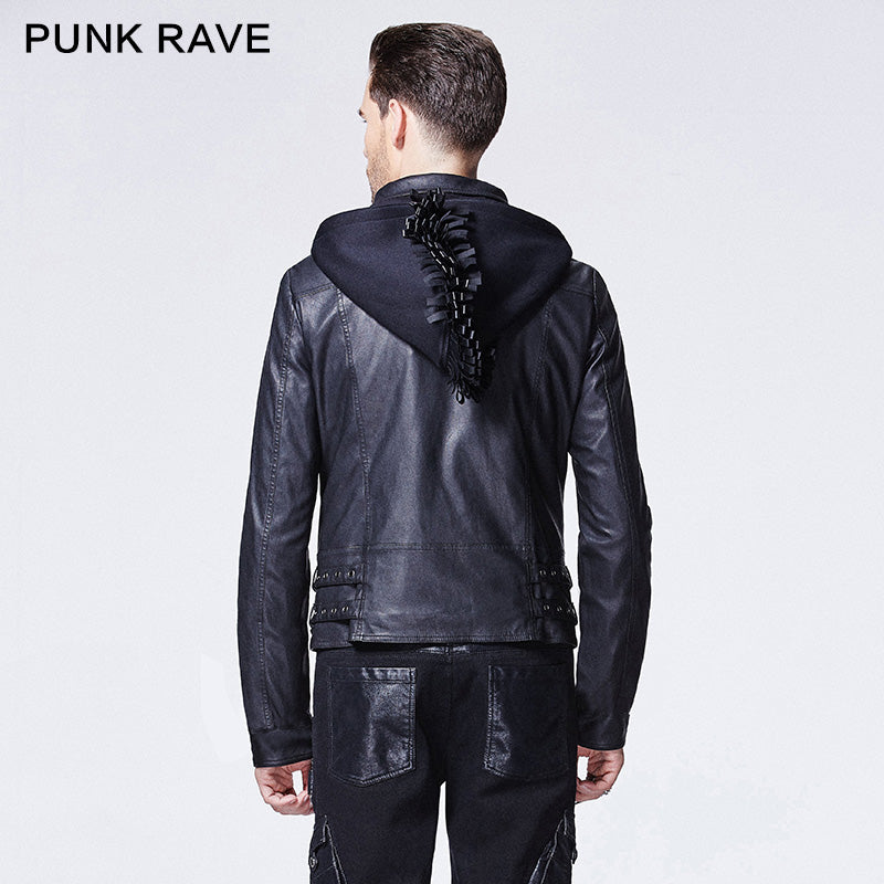 Y-609 Winter Short Hooded Punk Jacket With Stand Up Collar