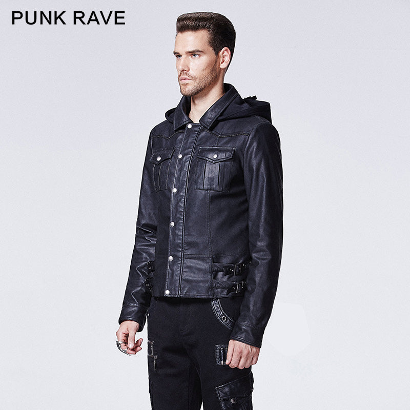 Y-609 Winter Short Hooded Punk Jacket With Stand Up Collar