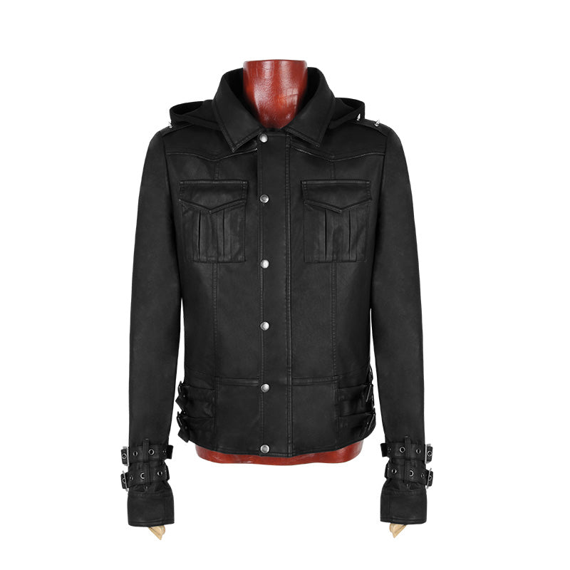 Y-609 Winter Short Hooded Punk Jacket With Stand Up Collar