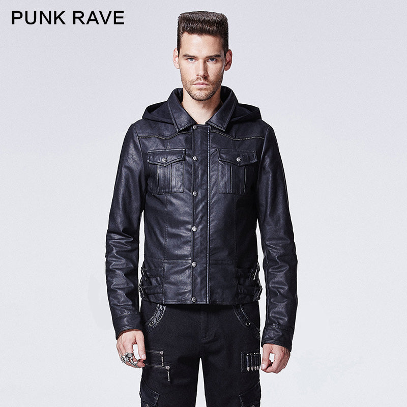 Y-609 Winter Short Hooded Punk Jacket With Stand Up Collar