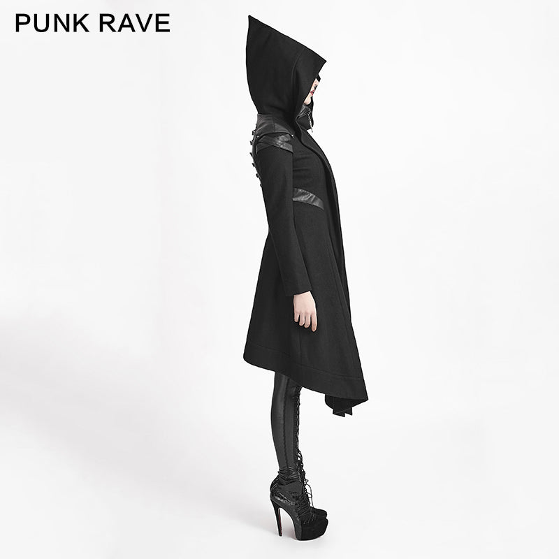 Y-611 Woolen Long Hooded Gothic Trench Coats With Duffle