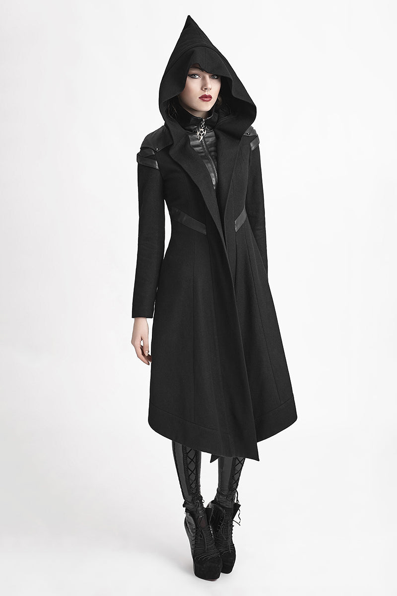 Y-611 Woolen Long Hooded Gothic Trench Coats With Duffle